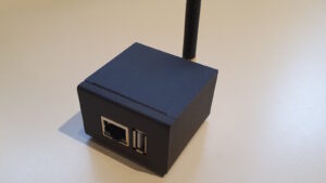 Front view of the OpenIDN adapter, showing Ethernet and USB port.