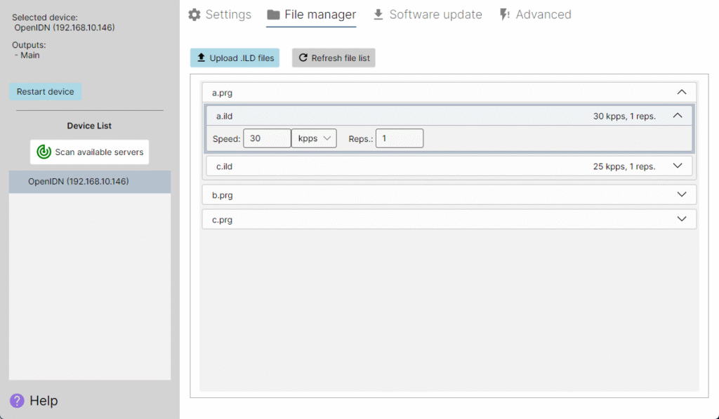 The HeliosPRO Manager Tool, File Manager tab screenshot